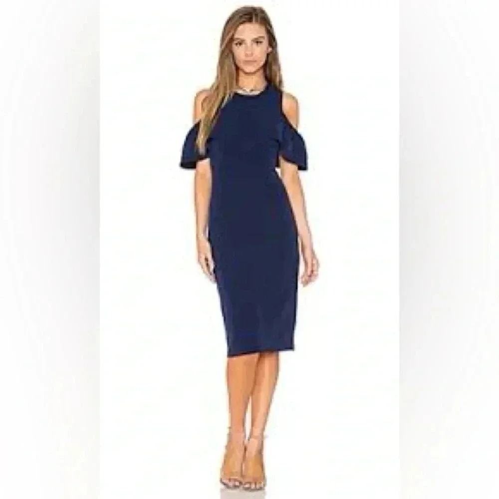 Bardot Revolve Jessie Dress Navy Blue Ink Off Shoulder Cocktail Sz 10 (L)